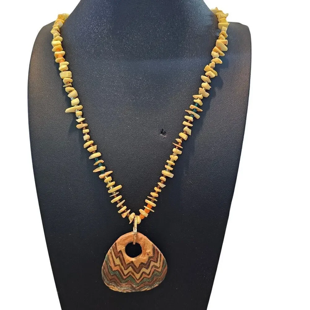 Vintage Hand Painted Necklace Brown Beaded 15